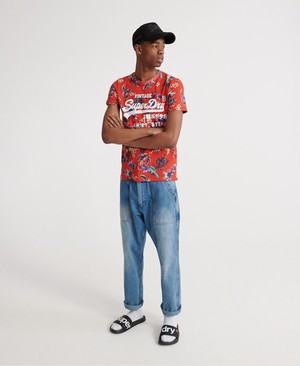 Superdry Super All Over Print Férfi Pólók Piros | XOEFG5386